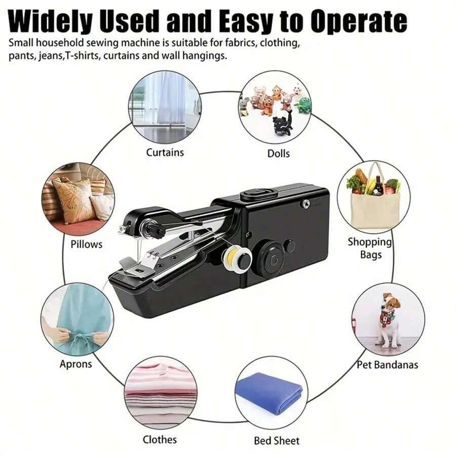 Portable Handheld Sewing Machine, Mini Sewing Tool for Fabric, Clothing, Quick Stitching, No Battery Included, Random Aa Batteries