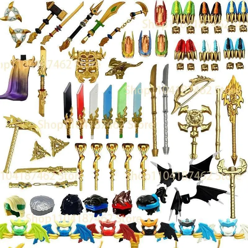 Elemental Anime Cartoon Building Blocks Figure Sword Katana Axe Cloak Models Accessory Assemble  Mini Brick Toy Gift For Kid H30