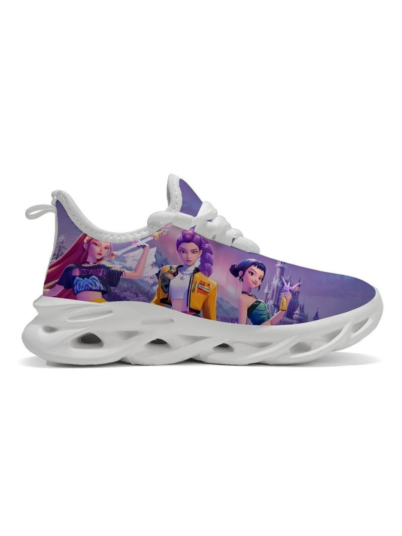 Kids K-Pop Monster Hunter Castle Print Casual Sports Shoes, Sporty Breathable Shoes, Breathable Mesh Upper, Eva Sole, Unisex, All Seasons, Comfortable Fit