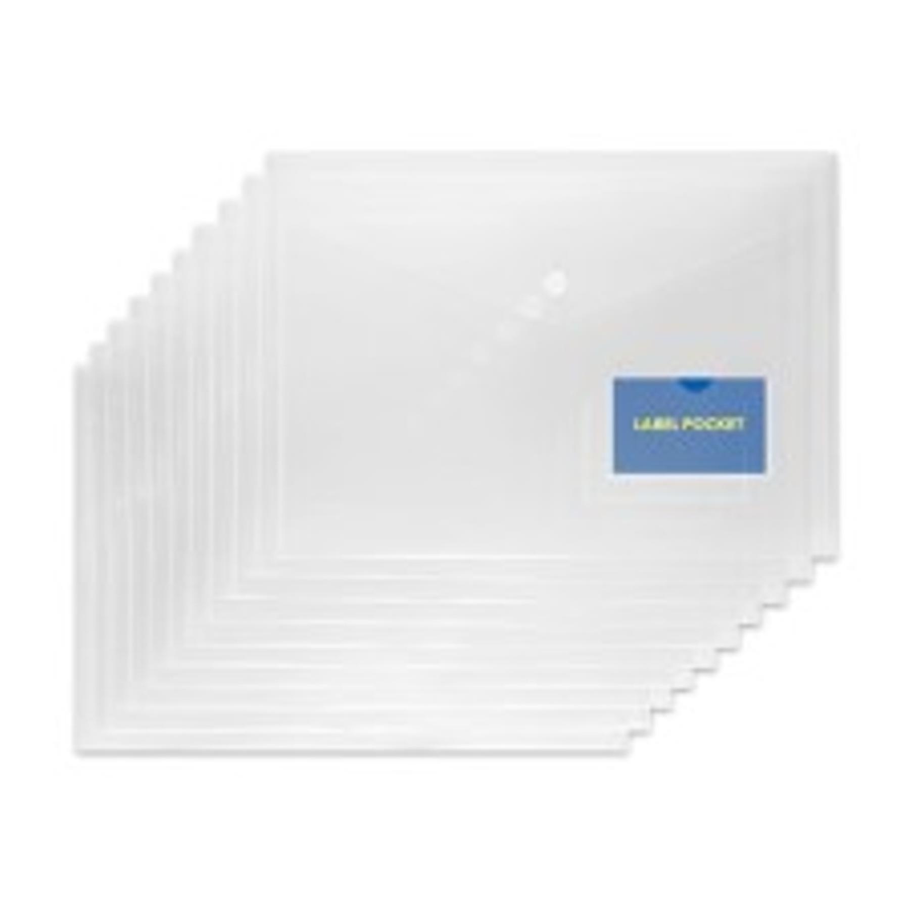 10 Pack Clear Plastic Envelopes with Snap Closure & Label Pocket, Reusable Waterproof Poly Envelopes for A4, US Letter Size, Important Document