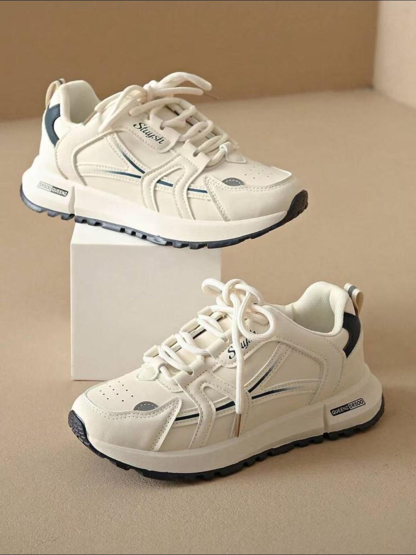 Women's Retro Leather Casual Sneakers, Lace Up Low-Top Comfortable Running Shoes, Non-Slip Daily Wear Trainers for Walking & Street Style