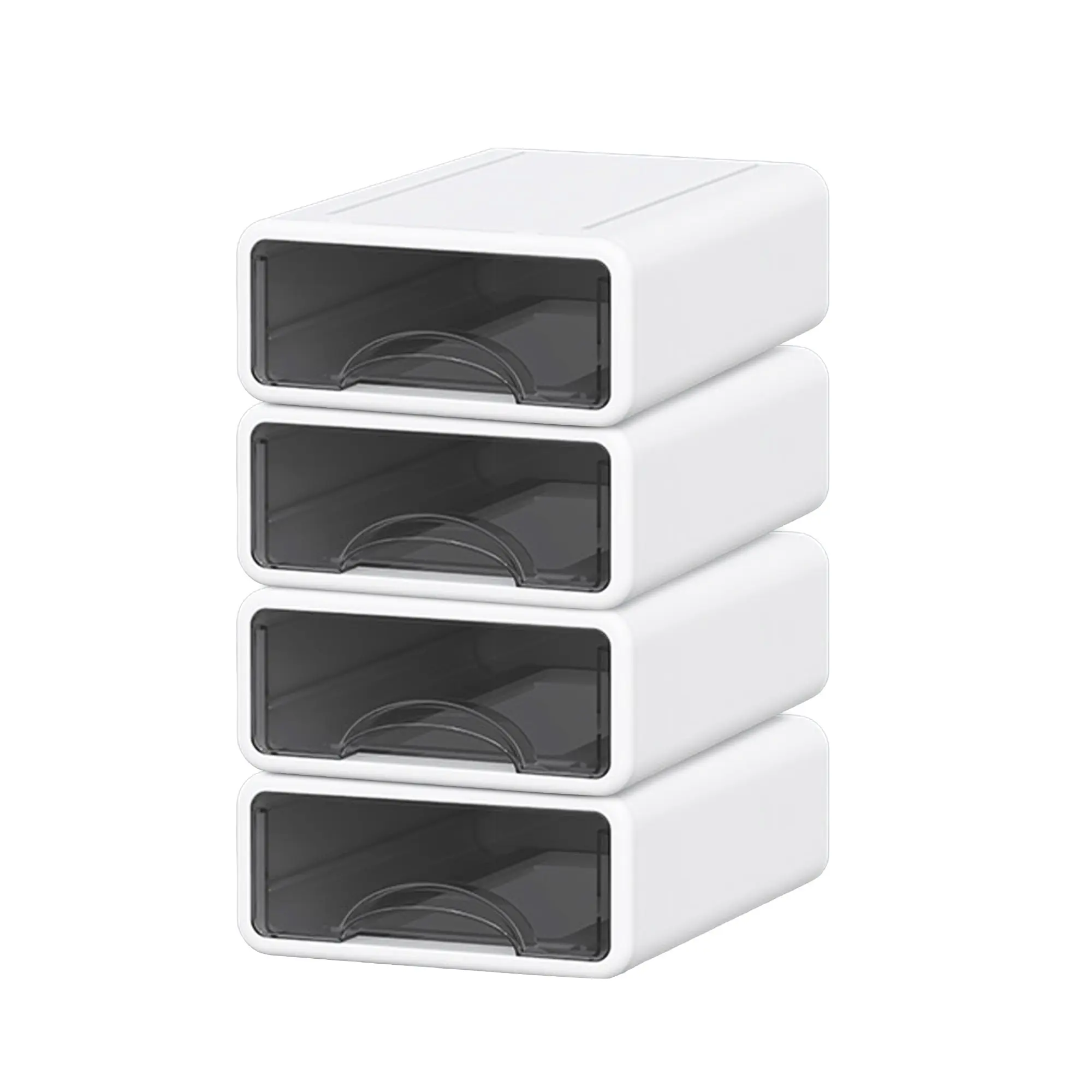 11.8x10x7.1 in Stackable Storage Drawers, White 4-Piece Desk Organizer, PP Drawer Set for Pens Stationery Office School Home