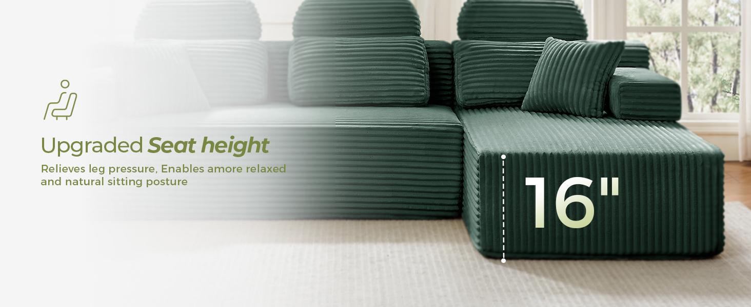 【2 Packages Shipping】104" Modular Sectional Couch with Chaise, L-Shape Oversized Cloud sofa Couch,Corduroy Cloud Velvet Boneless Couch for Living Room, Sofa in A Box, No Assembly Required