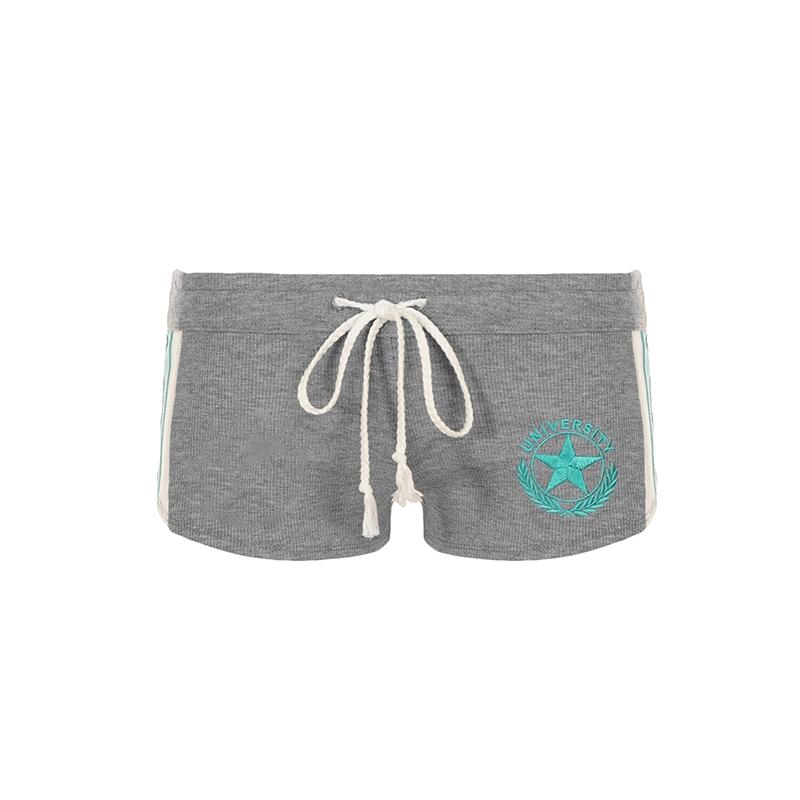 Vintage Embroidered Low-Waist Shorts, Y2K Tie-Back Elastic Waist, Patchwork Casual Sporty Hot Girl Shorts for Women