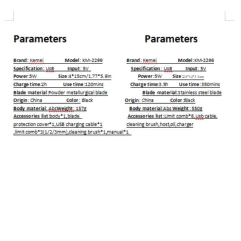 Professional Electric Hair Clipper for Barbers and Stylists, USB Rechargeable, Adjustable Blade Guard, Ideal Gift for Men Km-2296 Km-2299