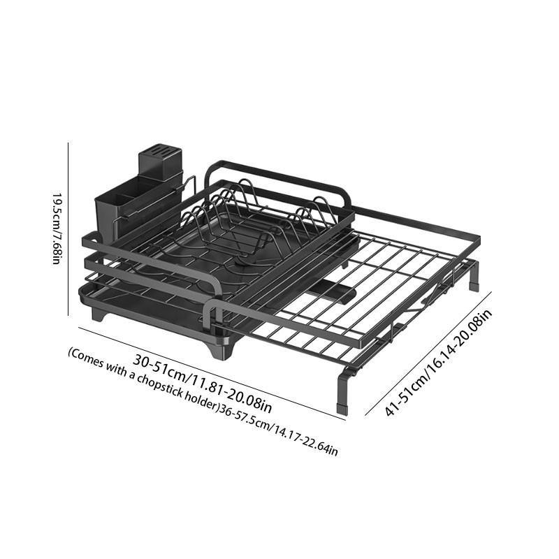 Adjustable Cutlery Rack Kitchen Organizer, Extendable Bowl and Cutlery Rack with Drain Board, Saves Space, Keeps Kitchen Tidy