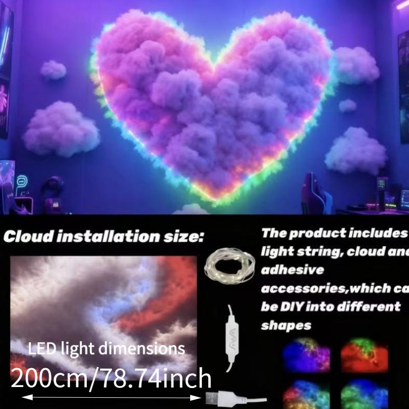 RGB Cloud Light DIY Thunder Effect USB Powered Easy Installation Indoor Decorative Light for Bedroom Living Room Game Room Cafe Music Sync Flashing Christmas Dj Party