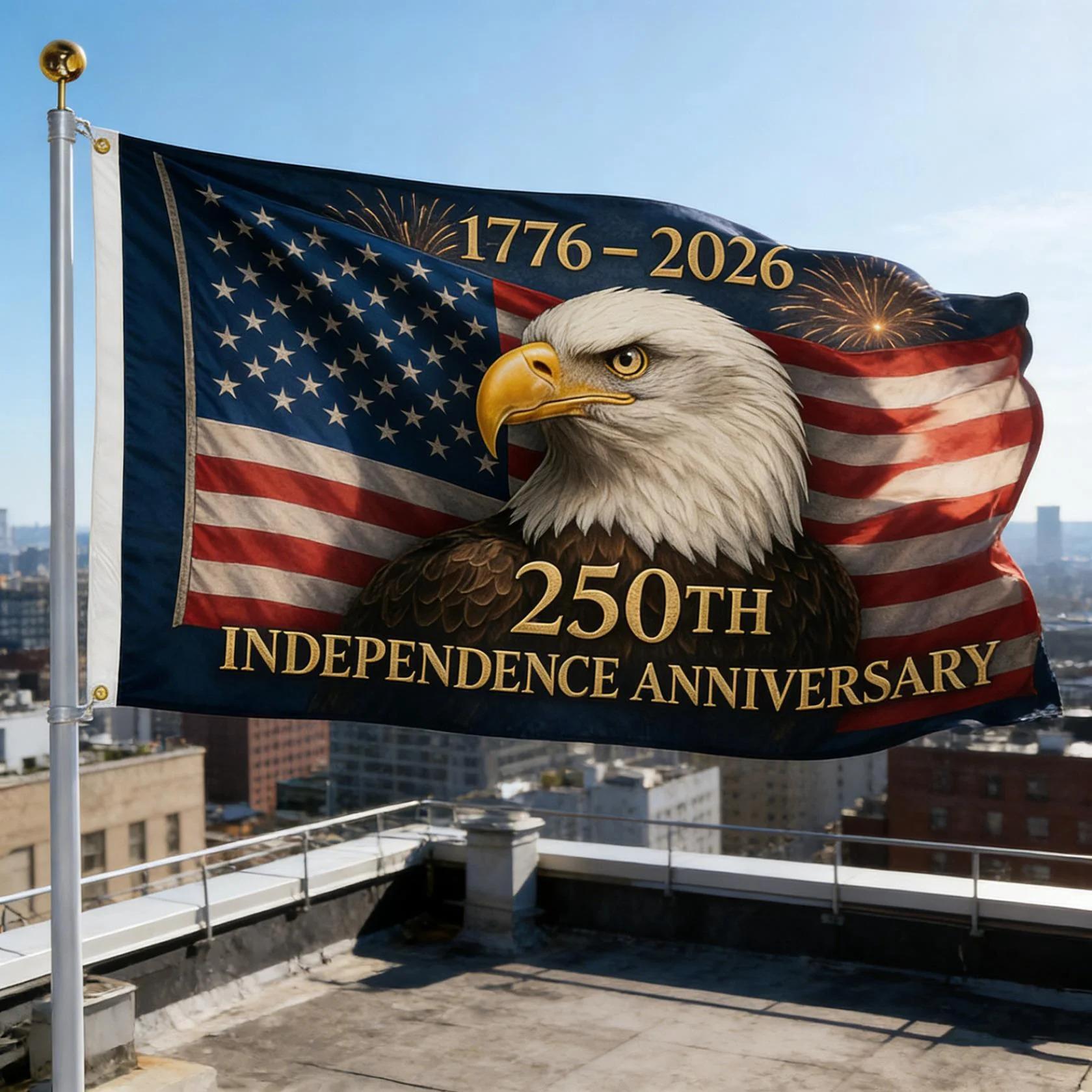 3x5ft Realistic Bald Eagle 250th Independence Anniversary Polyester Flag, American Flag Fireworks 1776‑2026 Banner, Heavy‑Duty Fade‑Proof Patriotic Flag for 250th US Independence & 4th of July Decor