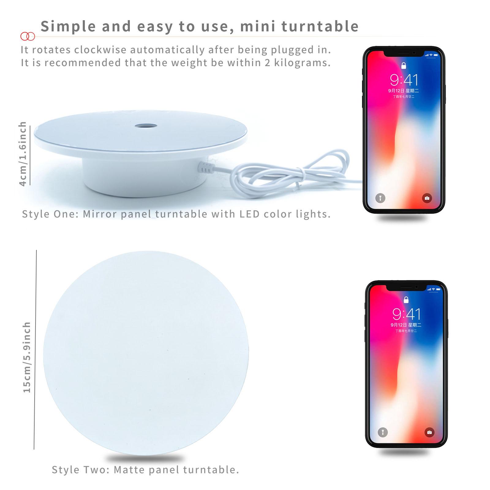2Pcs 6 Inch 8 Inch The 360° electric rotating display stand, Display Holder, has a diameter of 15 CM 20 CM, The USB electric rotating table rotates clockwise and is suitable for jewelry, lipstick, watches, photography, figurines, live streaming