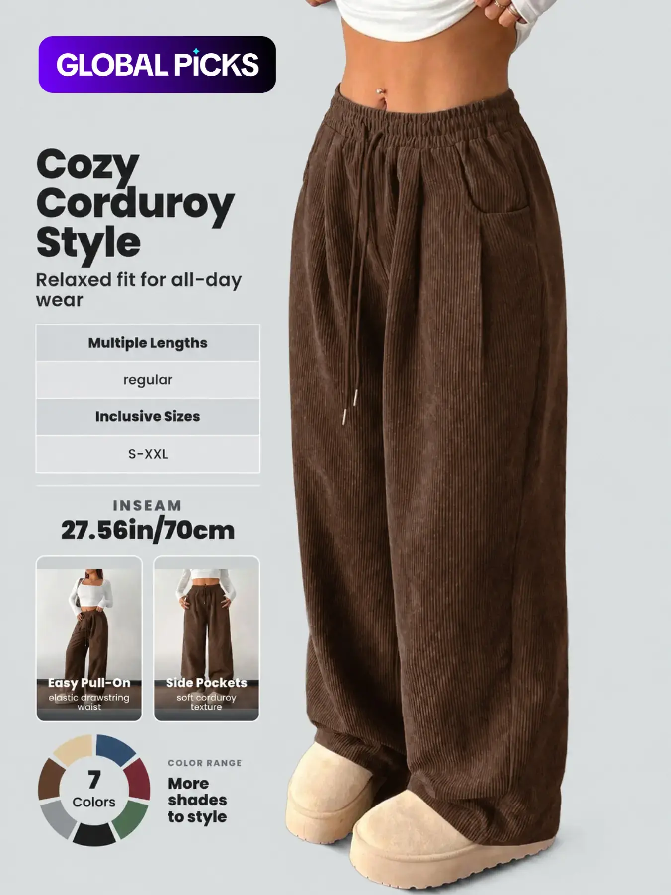 【Black Friday】Women's Basic Loose-Fitting Baggy Solid Corduroy Elastic Waist Drawstring Adjustable Bottom Pants, Womenswear Casual All-Season Straight Leg Trousers for Autumn & Winter Valentine's Day #GLOBAL PICKS