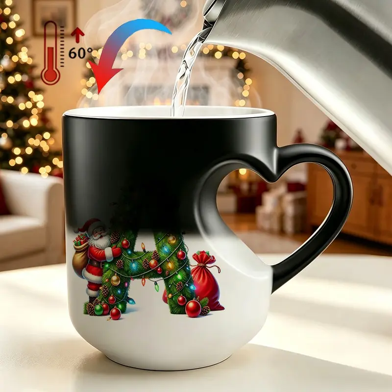 Magical Color Changing Ceramic Coffee Mug, Heart Shape Handle Initial A ...
