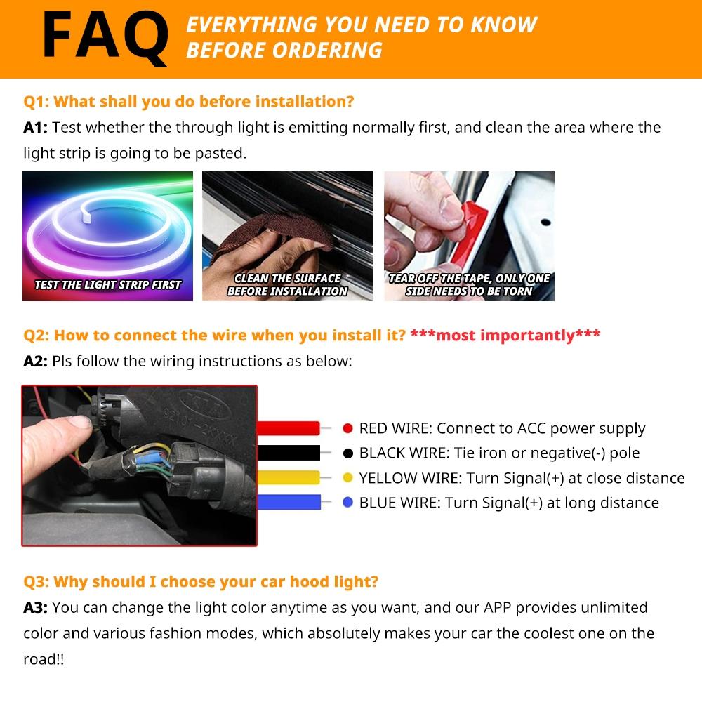 APP-Controlled RGB Dynamic LED Car Hood Light Strip, 1 Count Dynamic Scan Start Up Light Strip with Instruction & Remote Controller, Waterproof Flexible Car Lights, LED Car Ambient Light