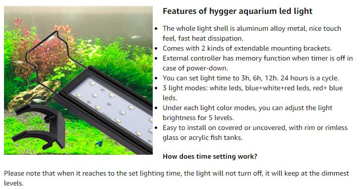 hygger Full Spectrum Aquarium Light with Aluminum Alloy Shell Extendable Brackets, White Blue Red LEDs, External Controller, for Freshwater Fish Tank
