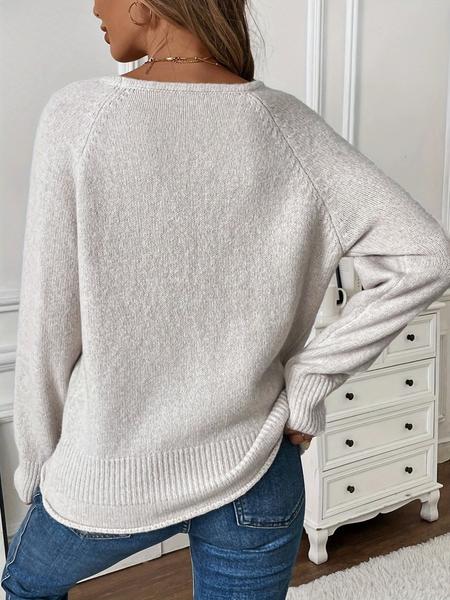 Women's Knitted Pullover Sweater, Casual Long Sleeve Drop Shoulder Design, Soft & Cozy Winter Wear, Perfect for Daily Use, Knitwear