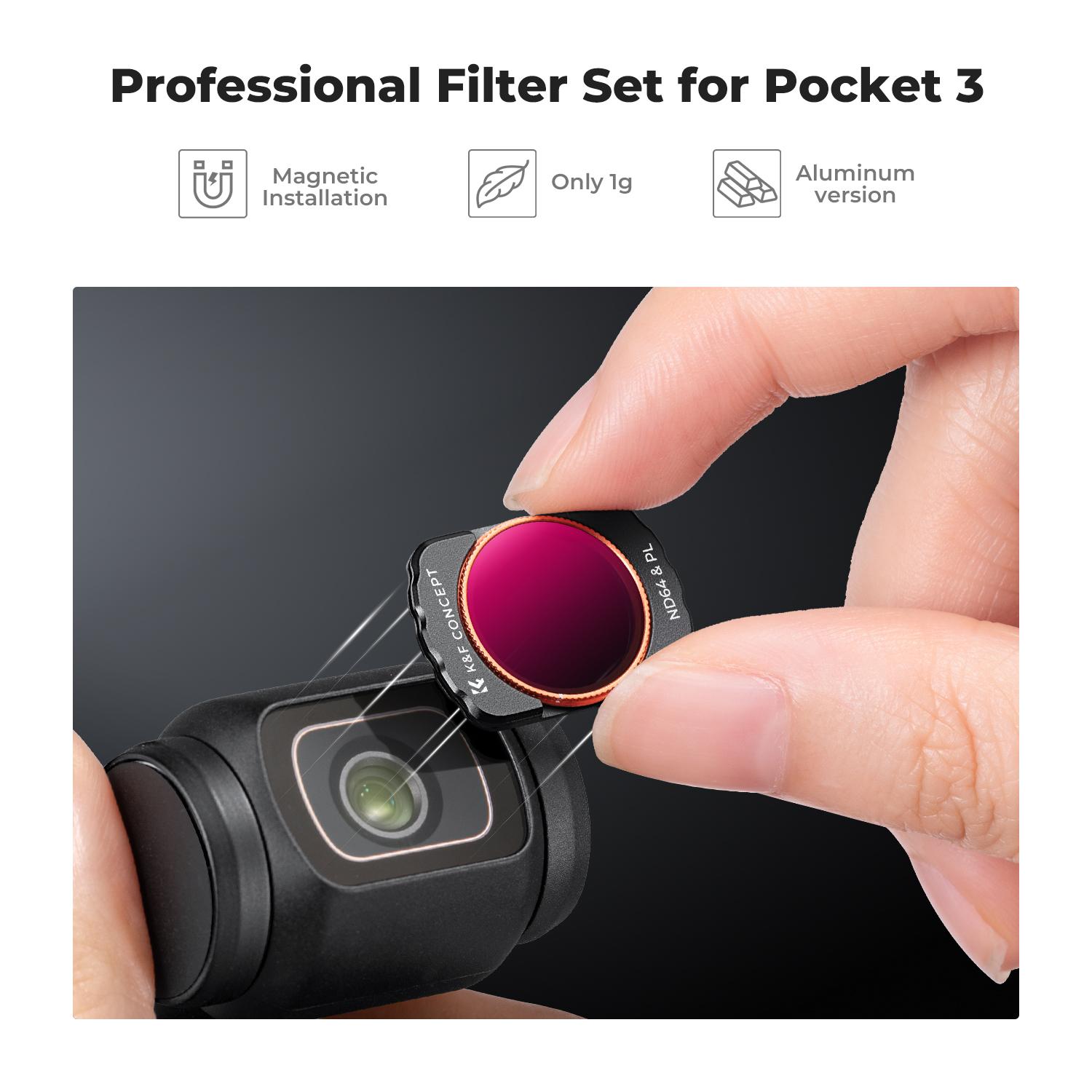 【K&F CONCEPT】UV/CPL/ND Filter Set Compatible with DJI Osmo Pocket 3, 6 Pack Magnetic UV+CPL+ND16/PL+ND32/PL+ND64/PL+ND256/PL Protection Polarizer Neutral Density Filters, Multi Coated HD Optical Glass