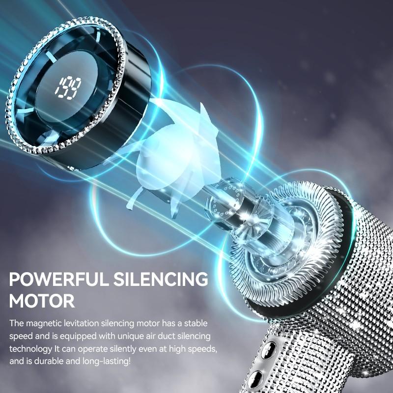 Portable Handheld Turbo Fan, Fashion Full Diamond Design, 1800mah USB Rechargeable, Personal Battery Operated, Mini Pocket Fan for Travel Outdoor