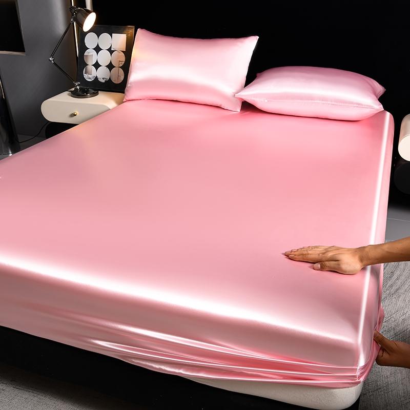 2/3Pcs Silky Satin Bed Sheet Set, Satin Bed Sheets, Dustproof Mattress Protector, Soft and Comfortable Fitted Sheet, Skin-Friendly & Breathable, Smooth Mattress Cover, Silk-Like Bedding for Bedroom/Dorm/Hotel, Multiple Sizes Available