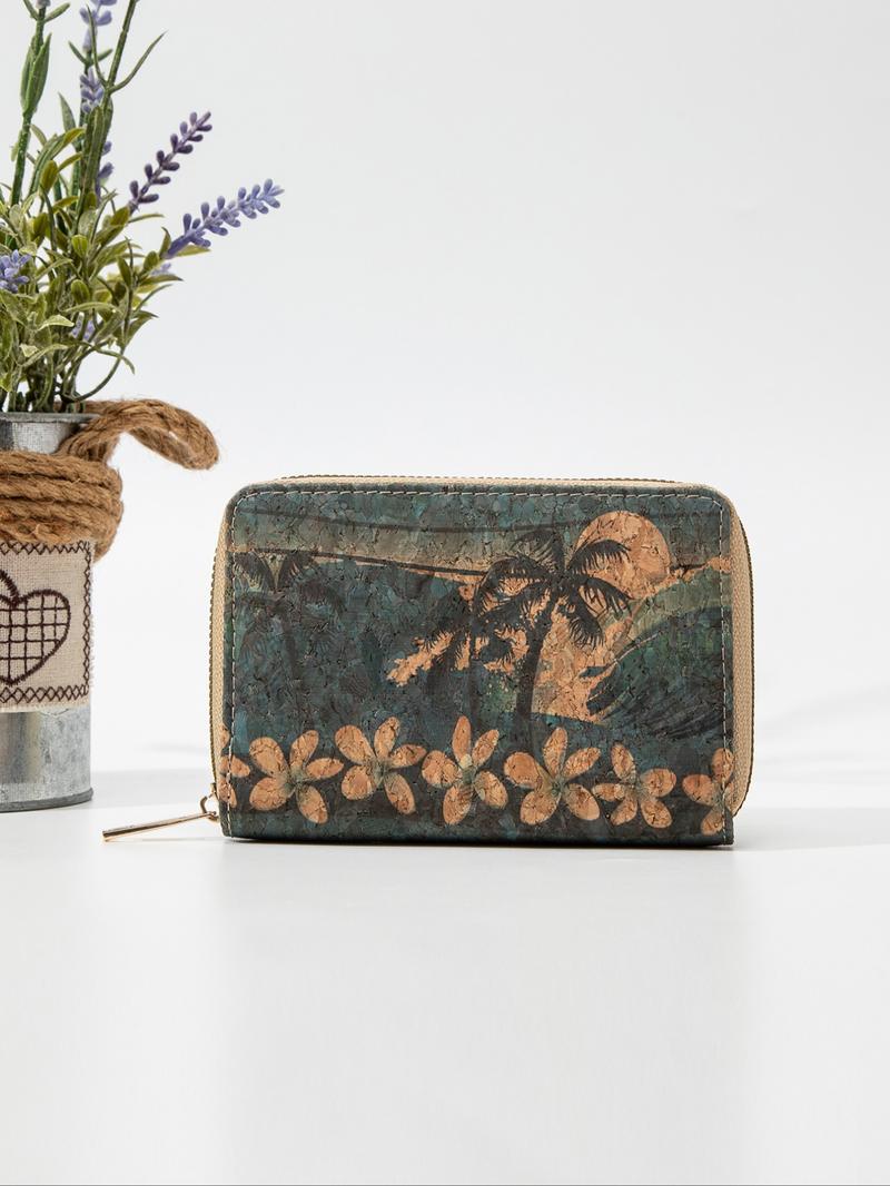 Women's Vintage Floral Pattern Zipper Short Wallet, Pu Leather Coin Purse with Card Slot, Multi-functional Boho Style Wallet for Daily Use, Stylish Wallet