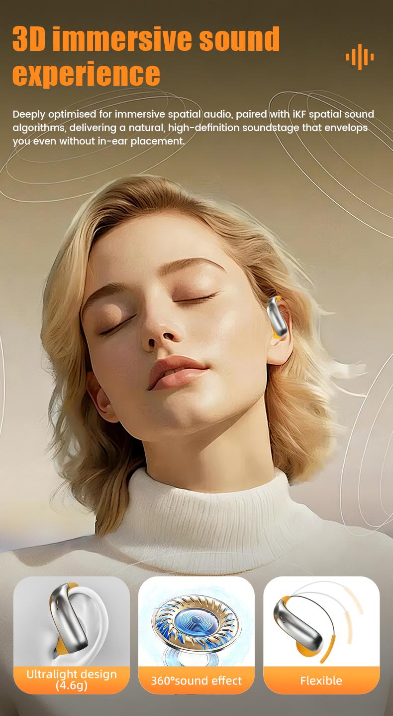 Open Ear Earbuds Bluetooth 5.4 Headphones Noise-canceling Over-ear Headphones Over The Ear Earbuds Ergonomic Design Earhooks Waterproof Over Earphones for Running Fitness