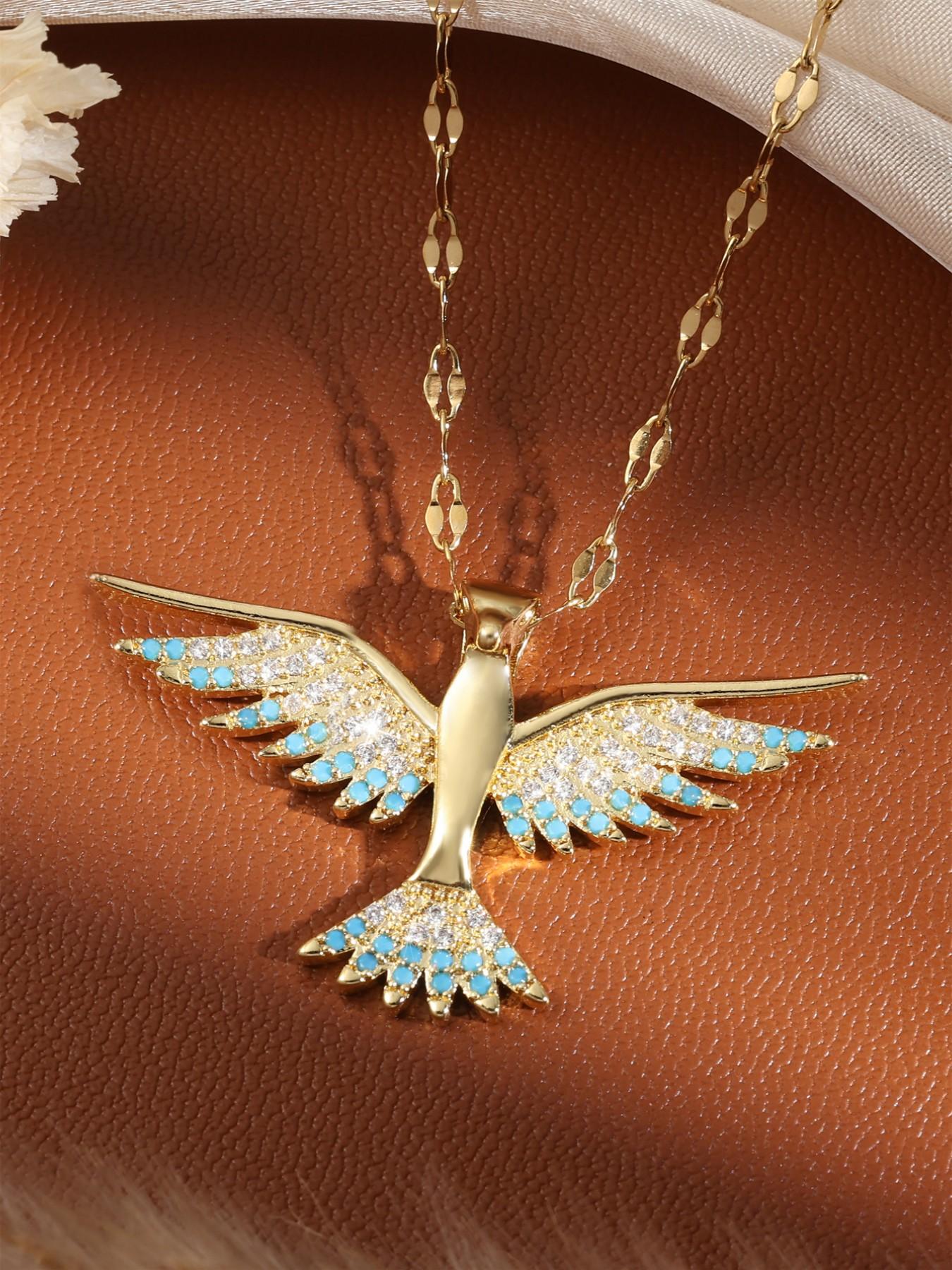 Elegant Full-Diamond Eagle Party Necklace for Women, Versatile High-End Collar Chain Jewelry, Trendy Lockbone Pendant Accessory