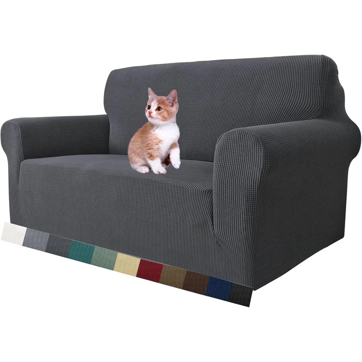 Stretch Loveseat Sofa Slipcovers 1 Piece Love Seat Couch Covers for 2 Cushion Couch Non Slip Sofa Cover Washable Dog Cat Furniture Protector Pet Friendly (Loveseat, Gray)