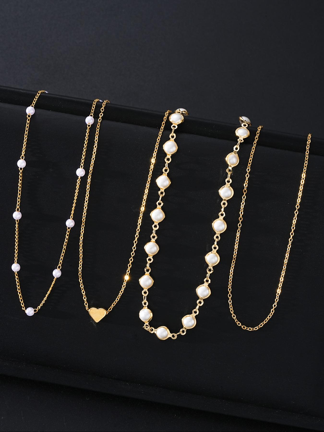 Women's Elegant Heart Pendant Necklace Set, Pearl Necklace Kit, Faux Pearl Y-Shaped Layered Chain Jewelry, Perfect Gift for Women Daily Wear & Parties