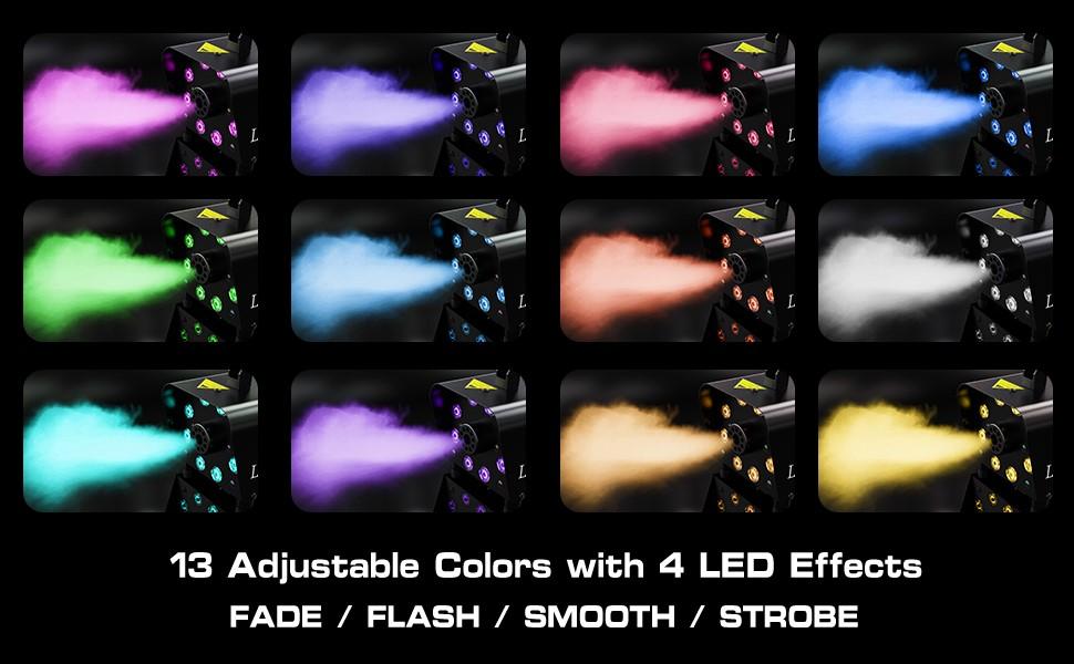 Fog Machine, Smoke Machine for Party, 500W With 13-Colors 8 LED Lights & Strobe Effect With Wireless Remote Control For Wedding Stage Halloween