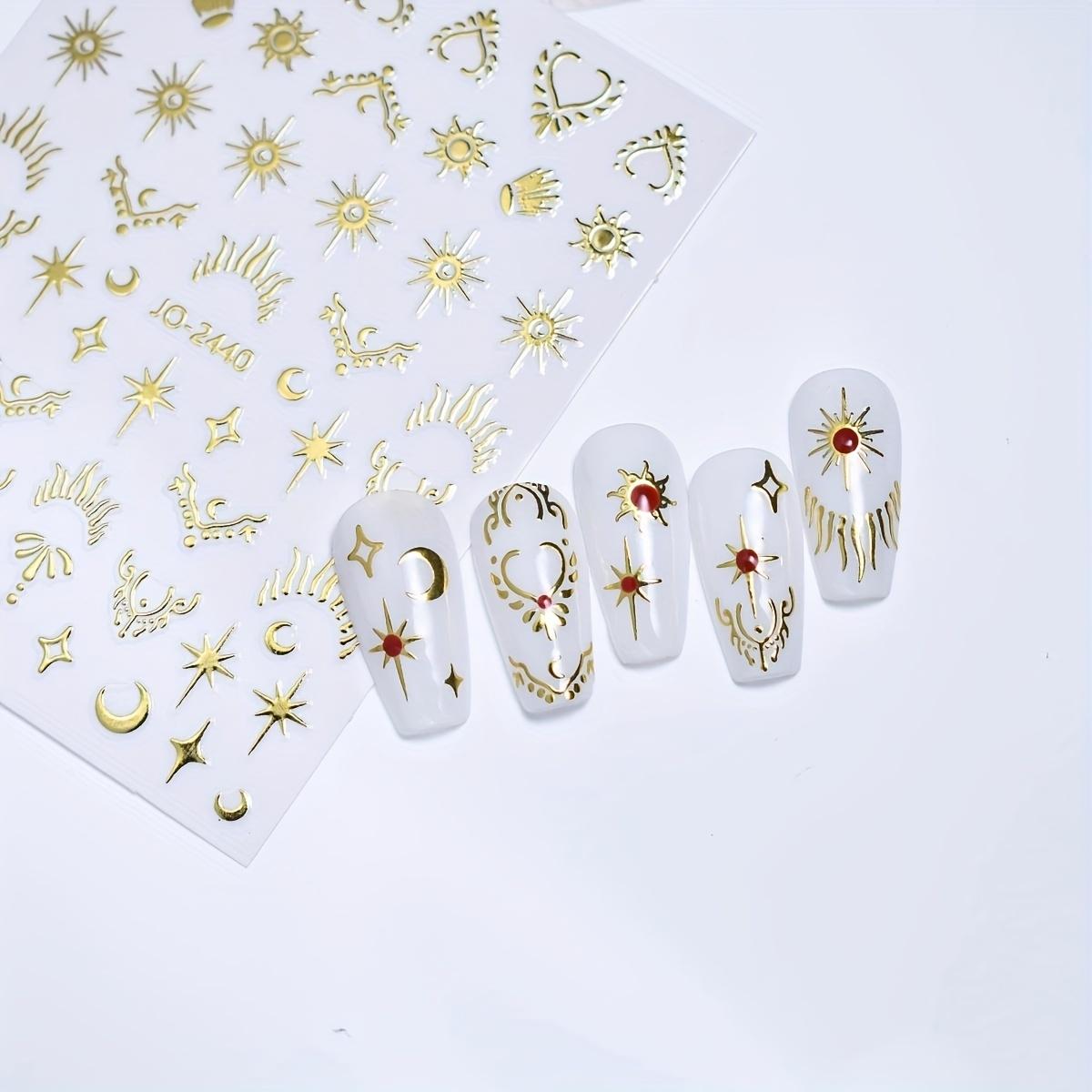 3D Star & Moon & Heart Pattern Nail Art Sticker, 6 Sheets Self Adhesive Nail Decal, French Nail Art Decoration for Women & Girls