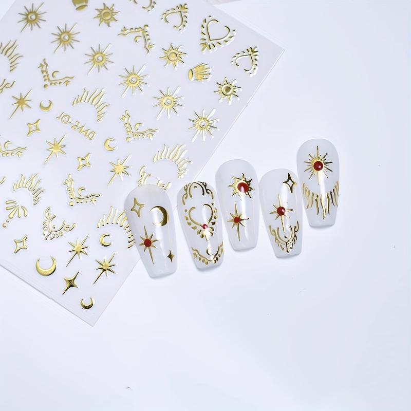 3D Star & Moon & Heart Pattern Nail Art Sticker, 6 Sheets Self Adhesive Nail Decal, French Nail Art Decoration for Women & Girls