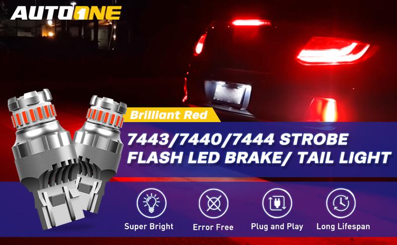 AUTOONE Red LED Strobe Tail Brake Light Bulb, Blinking CANBUS Ready 7440/7443 OR 3156/3157 LED Flashing Stop Bulbs (Not Universal), 2800LM 300% Brighter Plug and Play,for Backup Light Tail Light Brake Light Turn Signal Light Parking Light, Pack of 2
