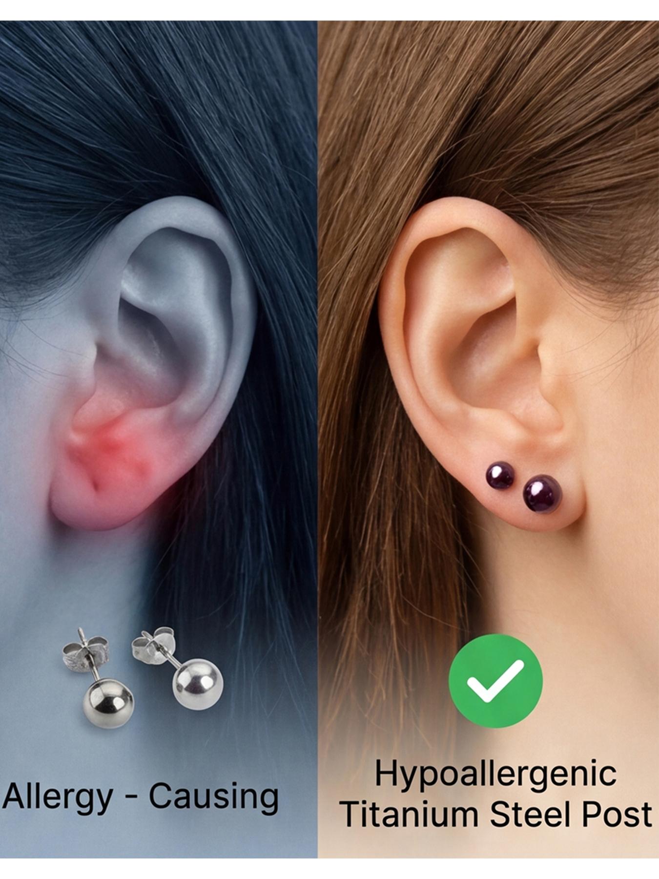 Women's Hypoallergenic Lightweight Titanium Steel Purple Garnet Stud Earrings, Dainty Gold Tone Fashion Jewellery for Everyday Wear Gift for Her