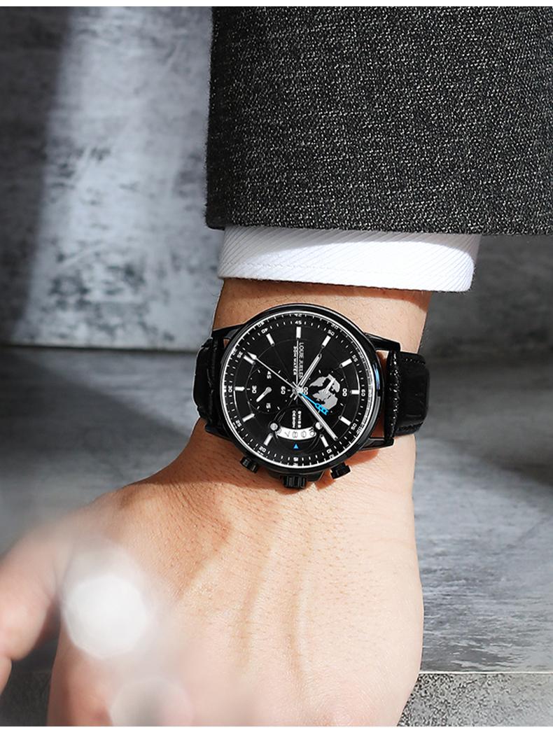 Elegant Men's Watch: Globe Design, 30m Water Resistance, Luminous Dial, Calendar & Chronograph | Stylish for Day & Business | Classic Timepiece Elegant Men's Watch: Globe Design, 30m Water Resistance, Luminous Dial, Calendar & Chronograph | Stylish for Day & Business | Classic Timepiece