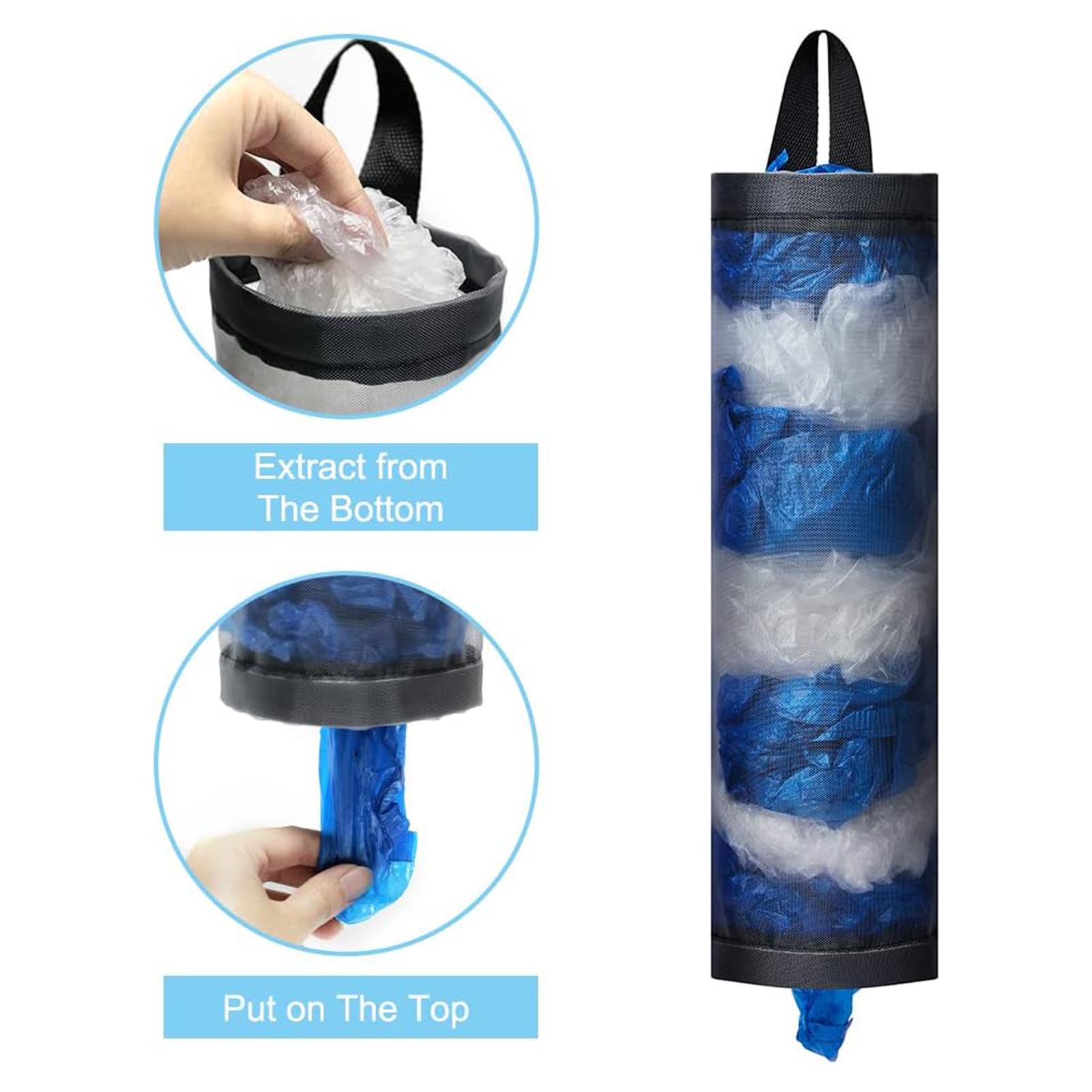 Free 2 Self-Adhesive Hooks,2 Counts Plastic Bag Storage Bag,Hanging Foldable Mesh Bag,Garbage Bag Organizer,Kitchen Storage Bag,Kitchen Organizer,Household Items.