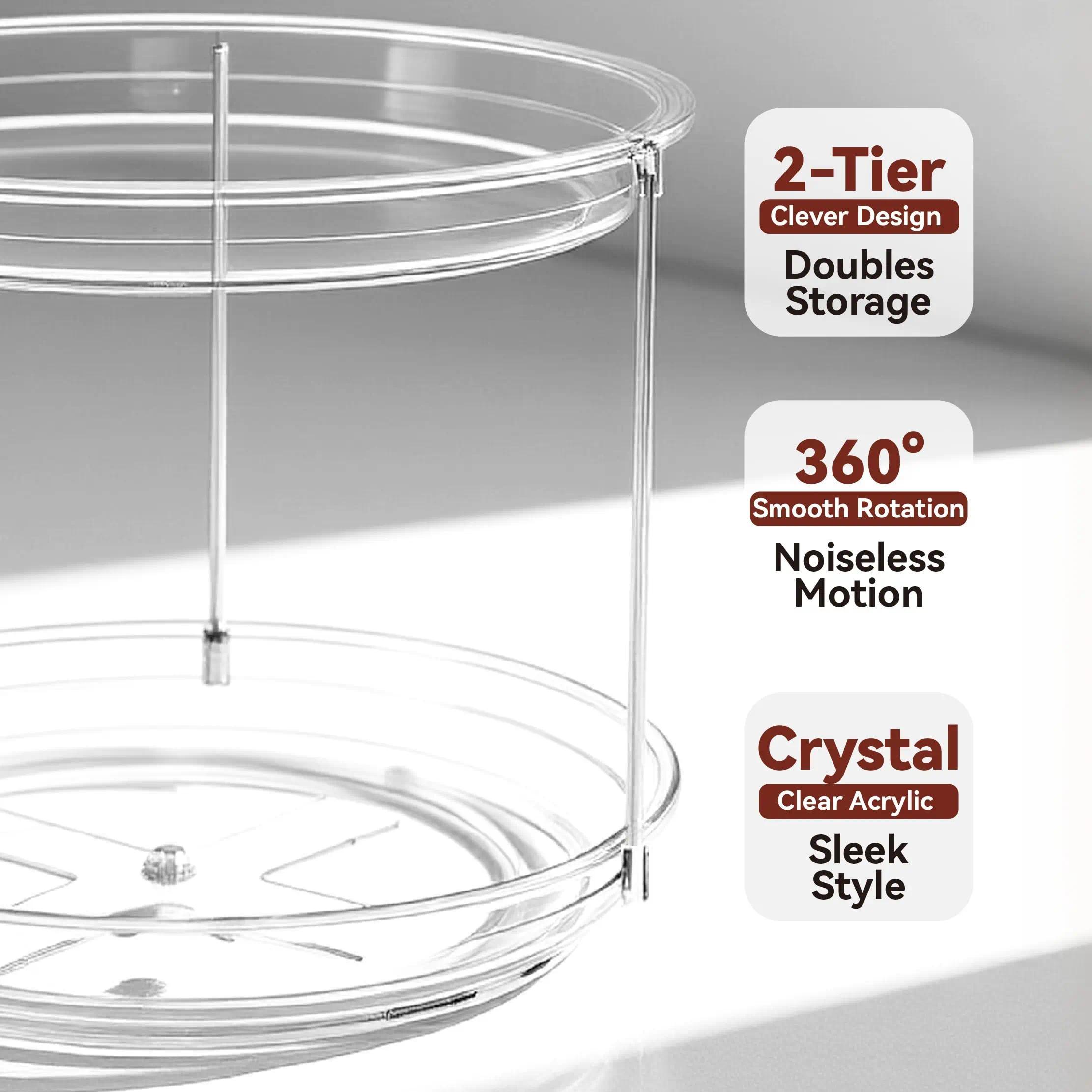 2-Tier Rotating Makeup Organizer, Lazy Susan Perfume Organizer Bathroom Organizer, Spinning Skincare Organizer, Cosmetic Display Case with Brush Holder Perfume Tray, Multi-Function Storage Carousel for Vanity Bathroom Countertop