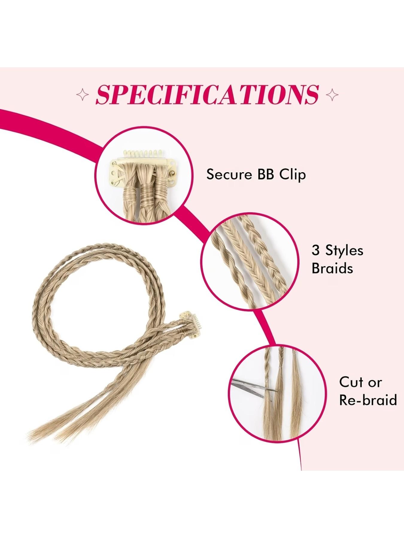 Bb Clip Single Card Three-Strand Braided Synthetic Hair Extension, Punk Style Small Braid, Suitable for Daily, Festival, Party Wear