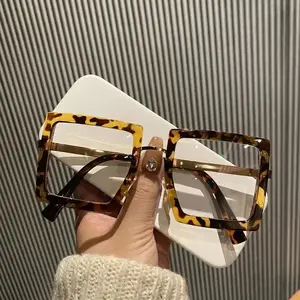 Retro Minus Diopter Optical Prescription Eyeglasses Thick Frame Square Anti-blue Myopia Glasses Oversized Frame Eyewear