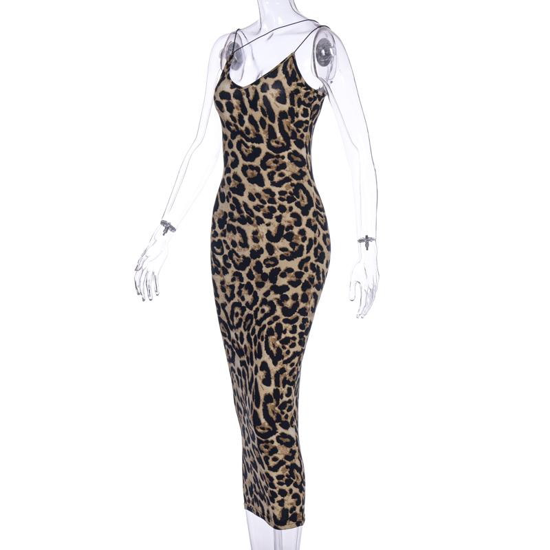 Wild Leopard Print Spaghetti Strap V-Neck Sleeveless Dress Women's 2025 Summer Fall New Sexy Lady Casual Bodycon Long Dress Elegant Party Night Club Dresses