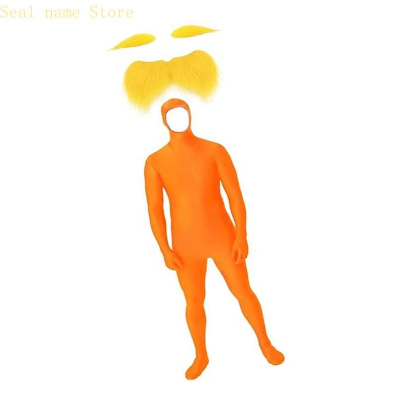 Tangerine Costume Accessories Yellow Eyebrow Fake Mustache Face Open Bodysuit Cosplay Halloween Costumes Adult Kids