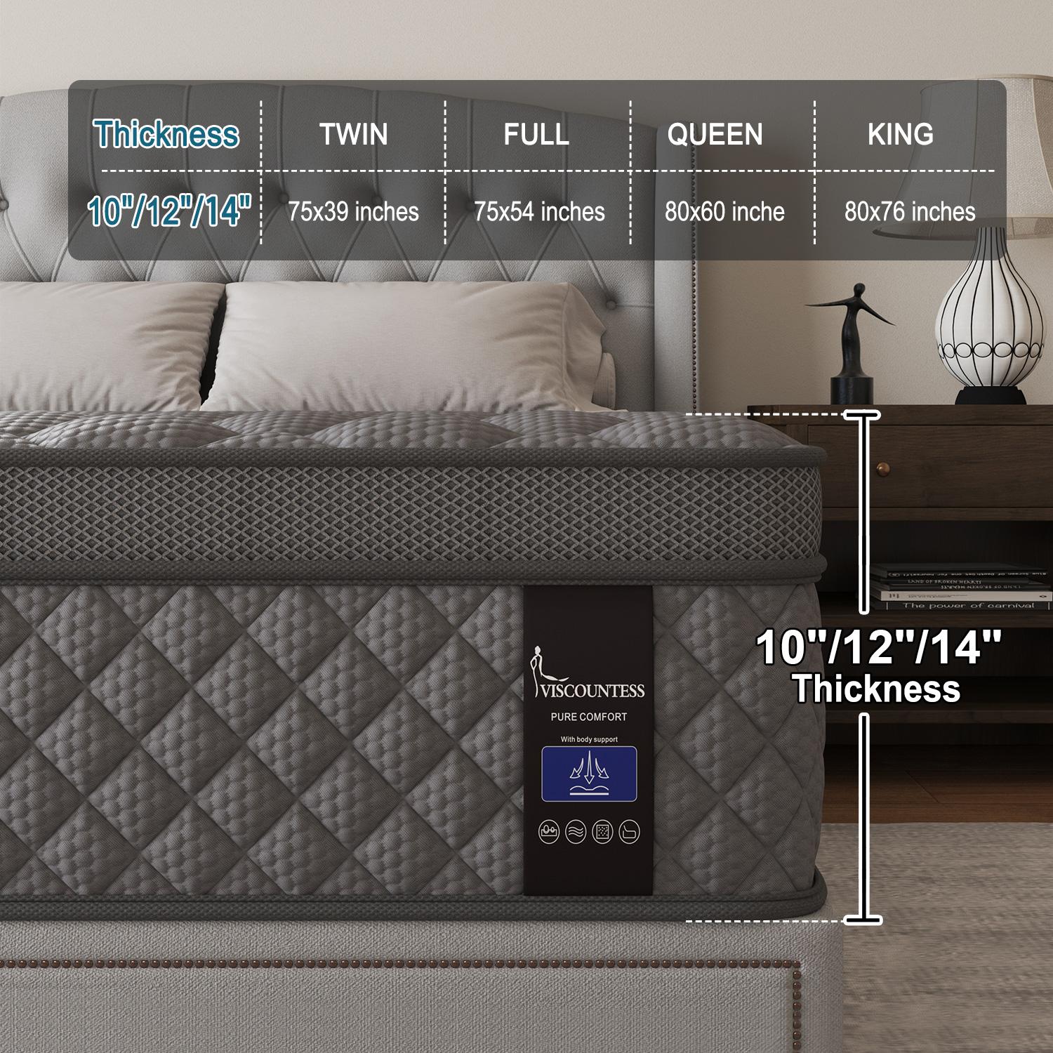 Twin Full Queen King Mattress, 10"12" 14"Hybrid Mattress with Gel Memory Foam and Individually Pocket Innerspring Euro Top Mattresses Medium Firm for Motion Isolation, Edge Support