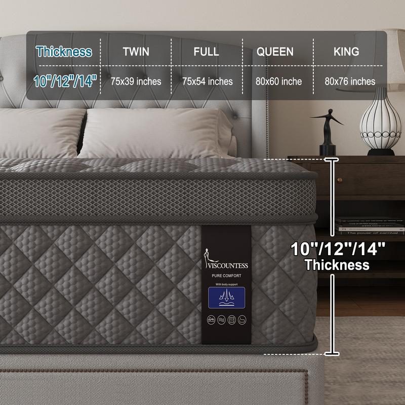 Twin Full Queen King Mattress, 10"12" 14"Hybrid Mattress with Gel Memory Foam and Individually Pocket Innerspring Euro Top Mattresses Medium Firm for Motion Isolation, Edge Support