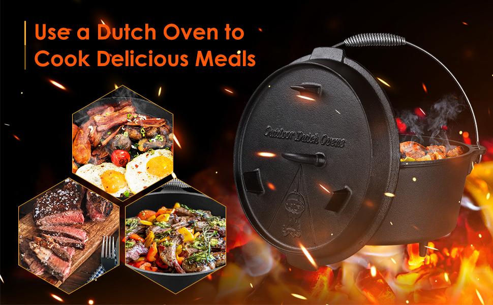 Cast Iron Dutch Oven with Lid,  13.2/8.5/7.8/5 Quart Dutch Oven Pot, Featuring Lid Lifter Handle & Stand, Plus Dual-Function Lid Griddle for Versatile Home Cooking, BBQ, and Baking, Black