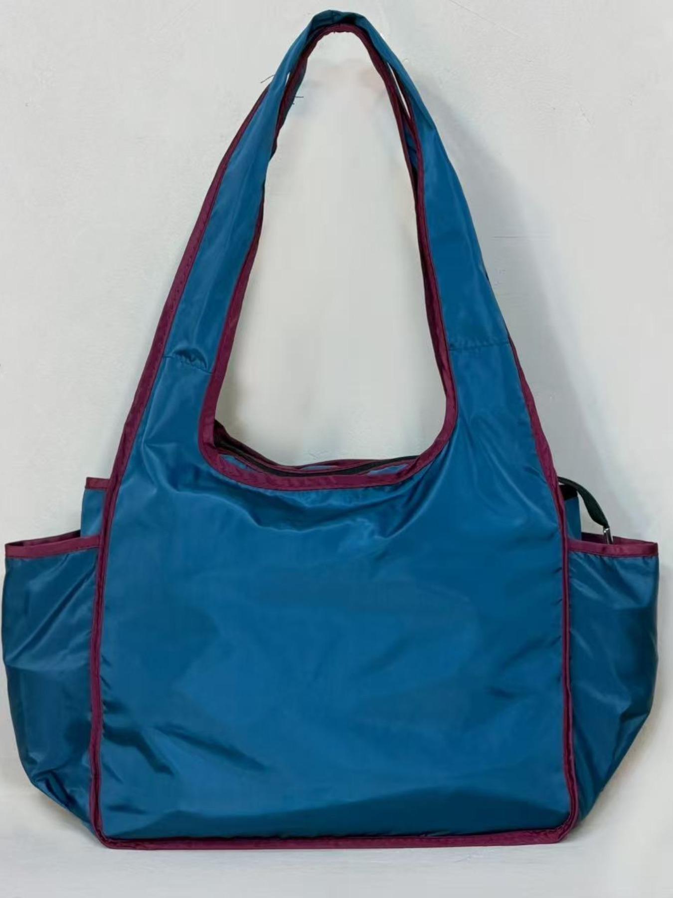 Foldable Nylon Tote Bag with Dual Pockets, Waterproof Soft Shoulder Bag for Women, Lightweight Shopping Bag, Large Capacity Daily Use, Multiple Colors Available