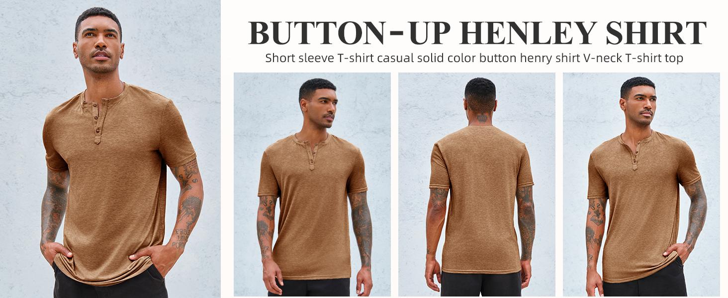 Runcati Men Short Sleeve Henley T-Shirt Casual Solid Color Button-up Henley Shirt V Neck Tee Tops