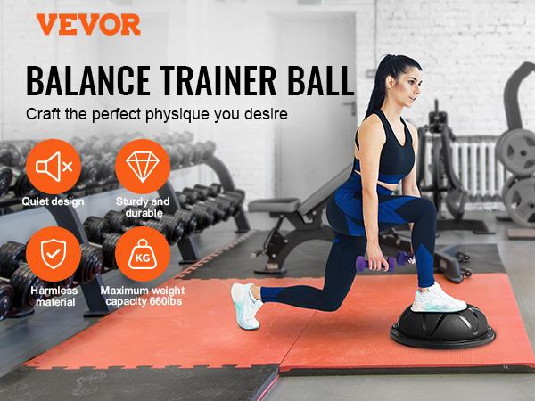 fathersdaygift  VEVOR Half Exercise Ball Trainer, 23 inch Balance Ball Trainer, 660 lbs Capacity Stability Ball, Yoga Ball with Resistance Bands and Pump, Strength Fitness Ball for Home Gym, Full Body Workouts, Black