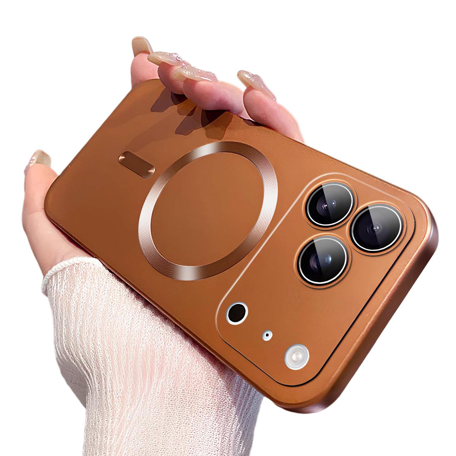 Magnetic for iPhone 17 Pro Max 16 15 14 13 Case Compatible with MagSafe Built-in Camera Lens Protector Slim Soft Silicone Bumper Shockproof Metallic Luster Phone Case