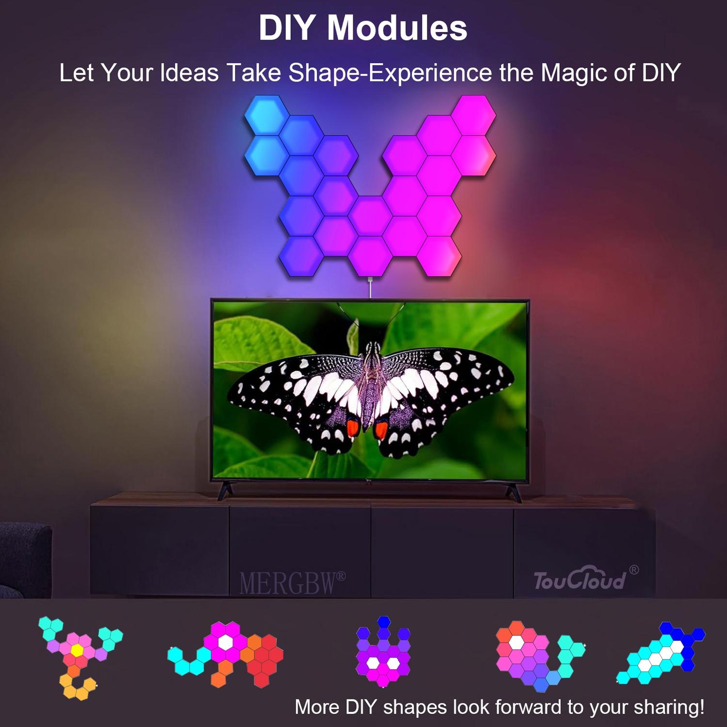 Hexagonal LED Wall Lamp RGB Color Changing APP Control, Modern Indoor Lighting for Bedroom Living Room Decoration Night Light