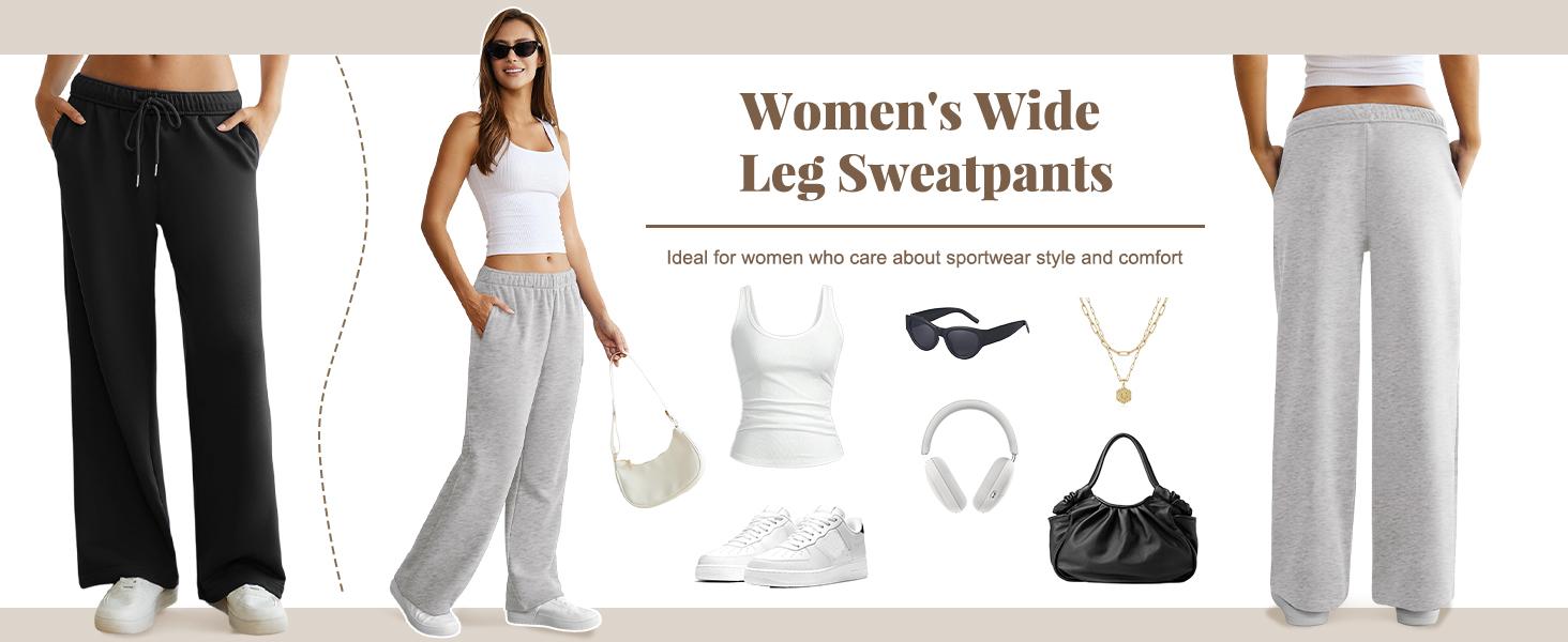 Dlooda Women's Wide Leg Sweatpants with Pockets Elastic Waisted Lounge Casual Trousers in 3+ Colors Y2K Style Loose Fit Bottoms for Daily Wear Cotton Polyester Fabric Minimalist Design - Womenswear pants women SpringStatements Dlooda Women's Wide Leg Sweatpants with Pockets Elastic Waisted Lounge Casual Trousers in 3+ Colors Y2K Style Loose Fit Bottoms for Daily Wear Cotton Polyester Fabric Minimalist Design - Womenswear pants women SpringStatements