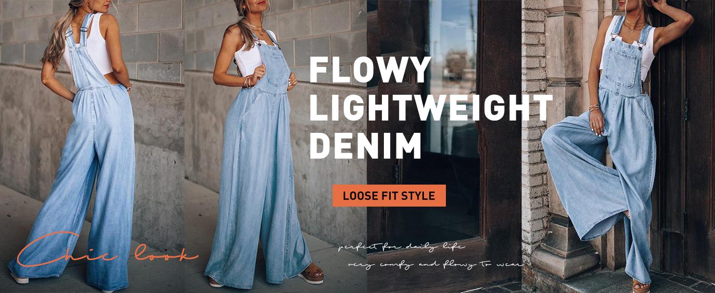 Chouyatou Women's Loose Adjustable Strap Wide Leg Denim Bib Overall Jeans Pants SpringStatements