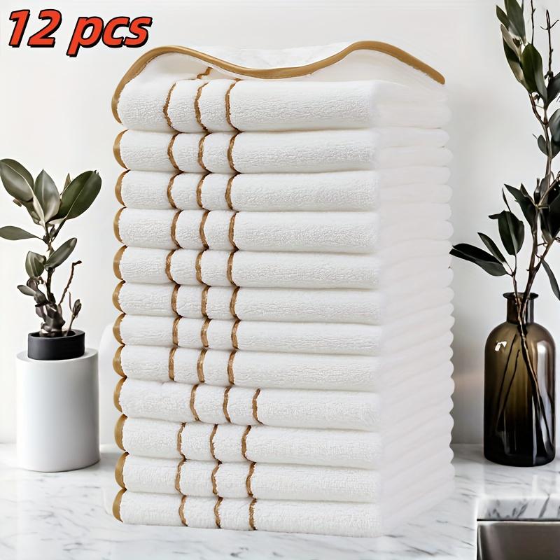 Premium 12pcs Set of Golden Square Towels 35cm X 35cm Wide Striped Towel- Ultra-fine Fiber Towel with Exceptional Absorbency, Suitable for Both Wet and Dry Cleaning, Retro Style, Space Theme, Applicable for Home, Bathroom, Spa Centers, Valentine'