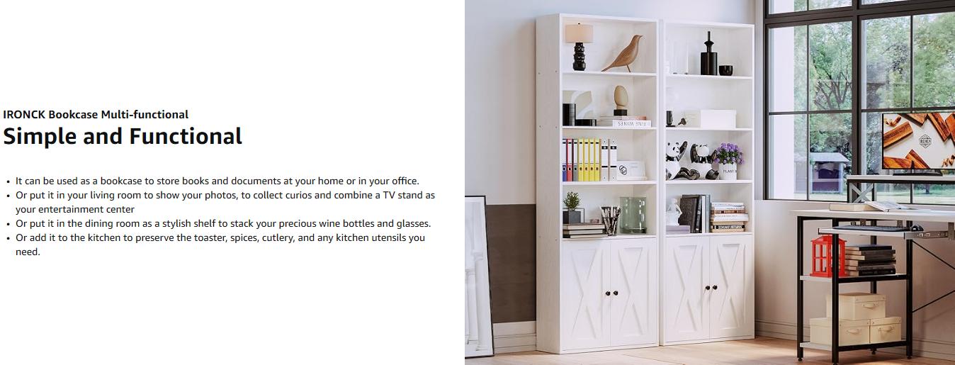 IRONCK Industrial Bookshelves and Bookcases with Doors Floor Standing Six Shelf Display Storage Shelves 70 in Tall Bookcase for Home Office, Living Room